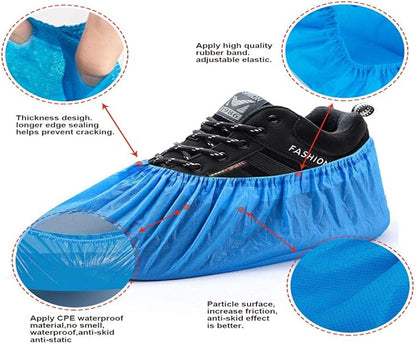 Economy CPE Shoe Cover, Universal, Blue, 100 / Bag